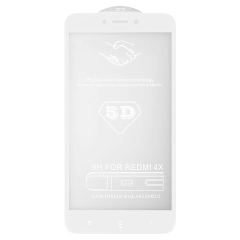Защитное стекло All Spares для Xiaomi Redmi 4X, 5D Full Glue, белый, cлой клея нанесен по всей поверхности
