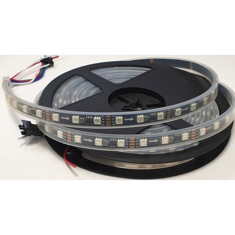 Светодиодная лента RGB SMD5050, WS2818 черная, c управлением, IP67, 12 В, 60 диодов м, 5 м