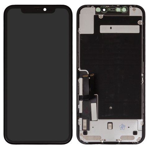 Дисплей для iPhone 11, черный, с рамкой, Оригинал переклеено стекло , с пластиками камеры и датчика приближения