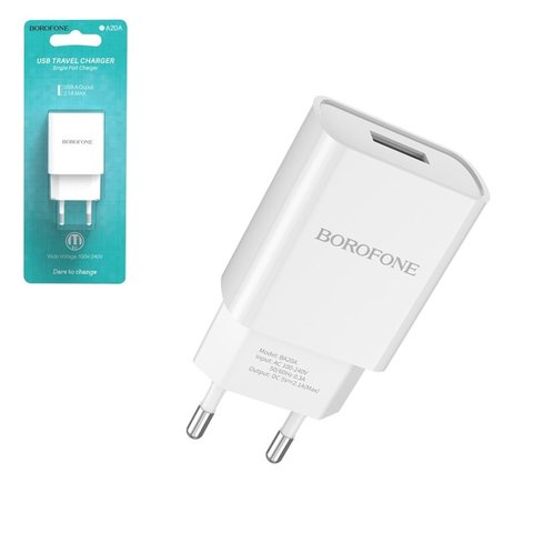 Сетевое зарядное устройство Borofone BA20A, 10,5 Вт, белый, 1 порт, #6931474700681