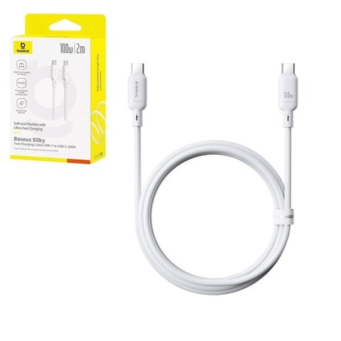 USB кабель Baseus Silky, 2xUSB тип C, 200 см, 100 Вт, белый, силиконовый, #P10377704213 01