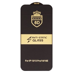 Защитное стекло ESD 6D для Apple iPhone 13, iPhone 13 Pro, iPhone 14, iPhone 16e, совместимо с чехлом, Full Glue, Anti Static, без упаковки , черный