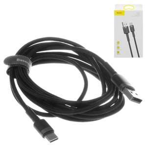 USB Cable Baseus Cafule, USB type A, USB type C, 200 cm, 3 A, black, nylon braided  #CATKLF CG1