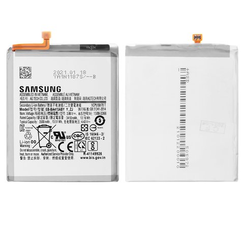 Batería EB BA415ABY puede usarse con Samsung A415 Galaxy A41, Li ion, 3.86 V, 3500 mAh, Original PRC 