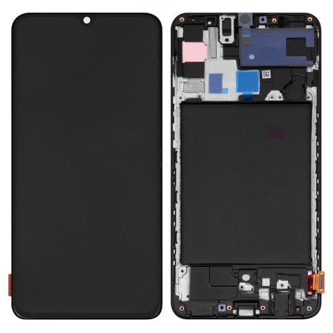 Дисплей для Samsung A705 Galaxy A70, черный, с рамкой, Оригинал переклеено стекло 