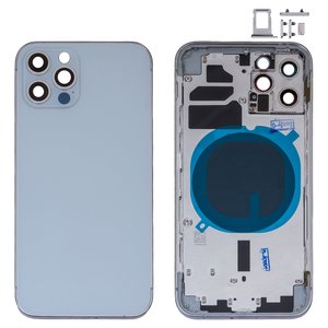 Housing compatible with iPhone 12 Pro, silver, with SIM card holders, with side buttons, silver 