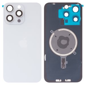 Housing Back Cover compatible with iPhone 15 Pro Max, white, with camera lens, Original PRC  