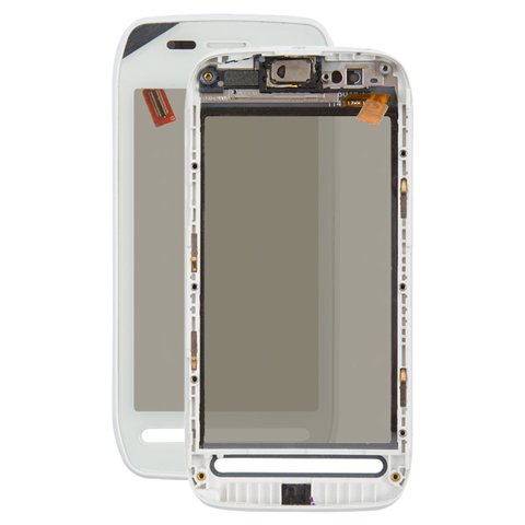 Touchscreen compatible with Nokia 603, with front panel, white 