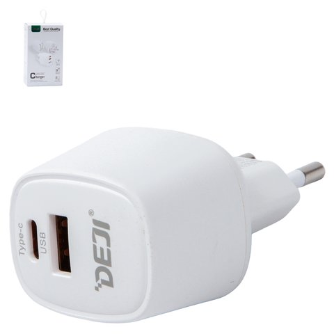Mains Charger Deji DJ A88, 33 W, white, 2 outputs, gan 