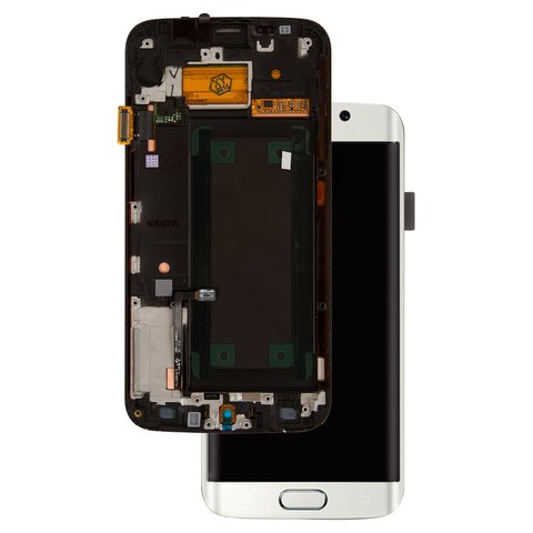 Pantalla LCD puede usarse con Samsung G925F Galaxy S6 EDGE, blanco, con marco, original vidrio reemplazado 