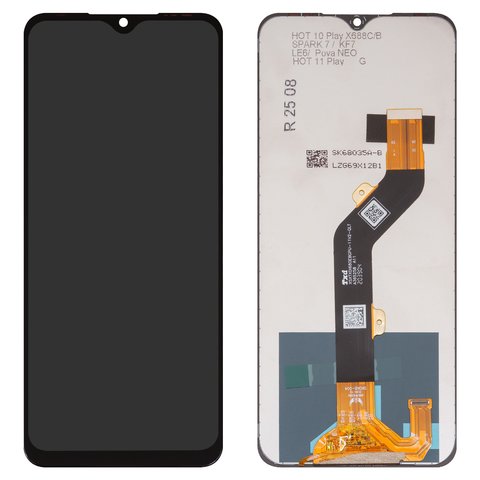 Pantalla LCD puede usarse con Tecno Pova Neo, Spark 7 KF6n ; Infinix Hot 10 Play X688C , Hot 11 Play, negro, sin marco, High Copy