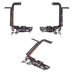 Cable flex puede usarse con iPhone 13 Pro Max, del conector de carga, negro, con micrófono, con componentes, HC, graphite