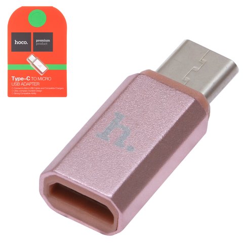 Адаптер Hoco, USB тип C, micro USB тип B, розовый