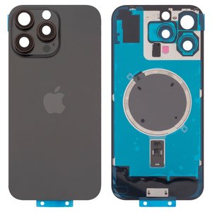 Задняя панель корпуса для iPhone 16 Pro Max, черная, со стеклом камеры, Original PRC , black titanium