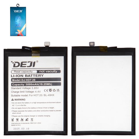 Аккумулятор Deji BL 49HX для Infinix Hot 20 5G X666 , Li ion, 3,85 B, 5000 мАч