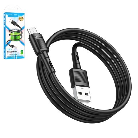 USB кабель Hoco X83, USB тип A, micro USB тип B, 100 см, 2,4 А, чорний, #6931474770882