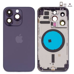 Корпус для iPhone 14 Pro, фиолетовый, с держателем SIM карты, с боковыми кнопками, Original PRC , EU Version, deep purple
